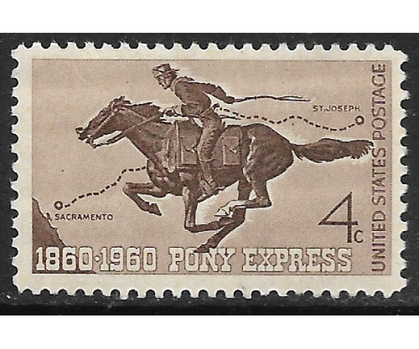 США. 100-летие основания курьерской службы "Pony Express". Марка